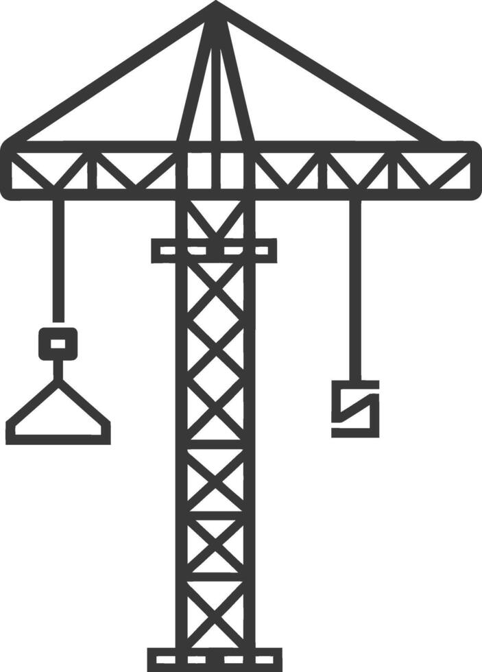 Black and White Line Drawing of a Construction Crane vector