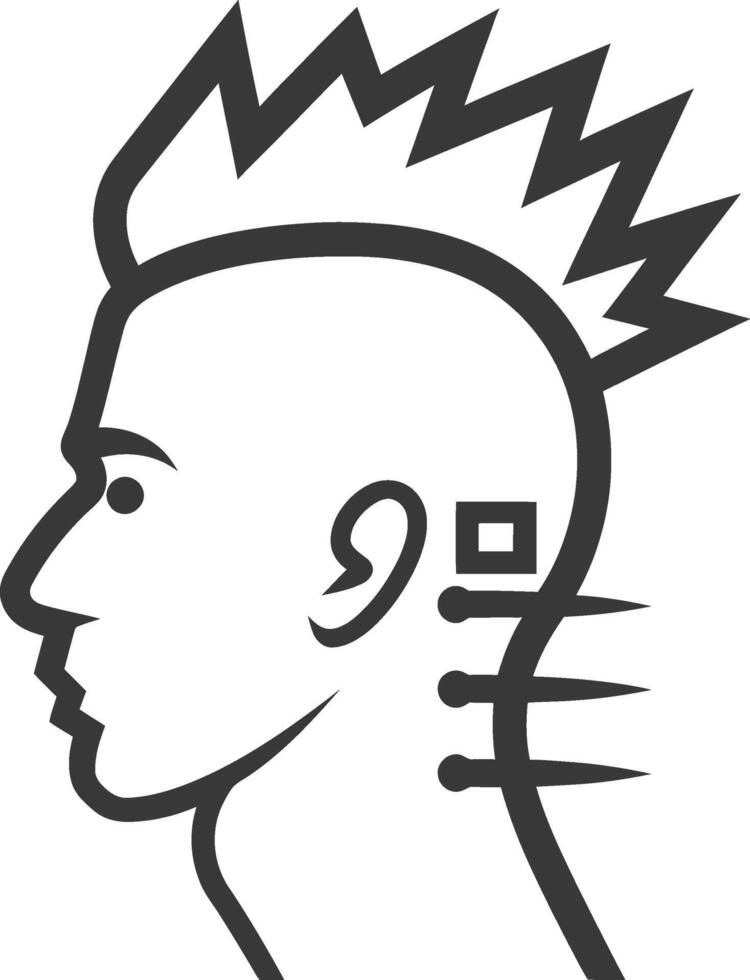 Line Art Portrait of a Person with a Spiky Mohawk and Neck Spikes vector