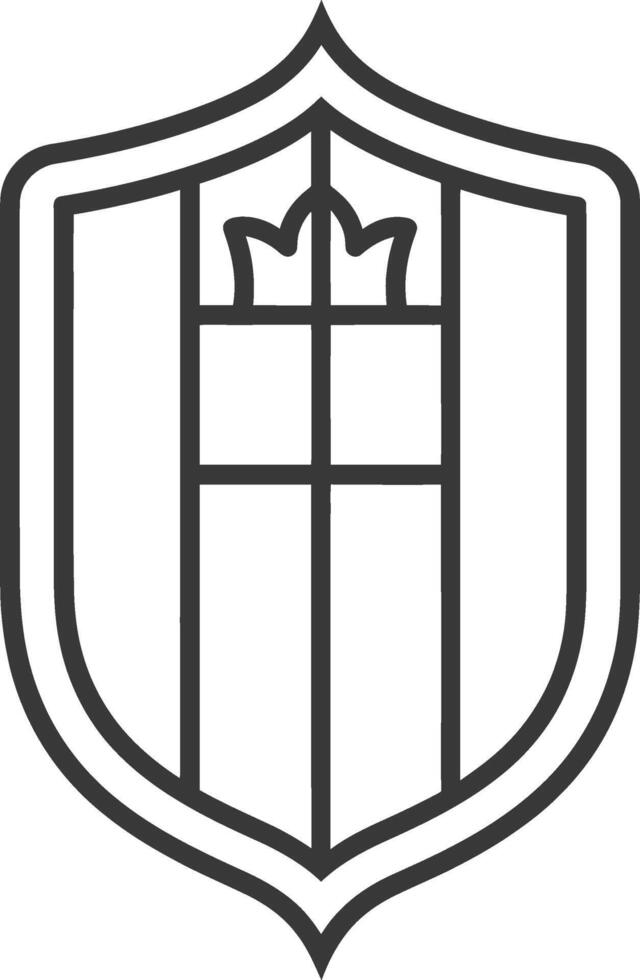 Black and White Line Art Illustration of a Shield with a Crown on Top vector