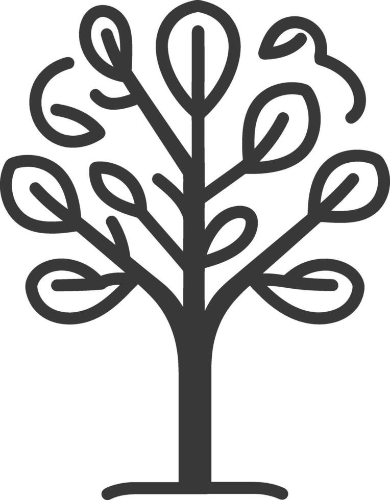 Black and white line art illustration of a tree with leaves vector
