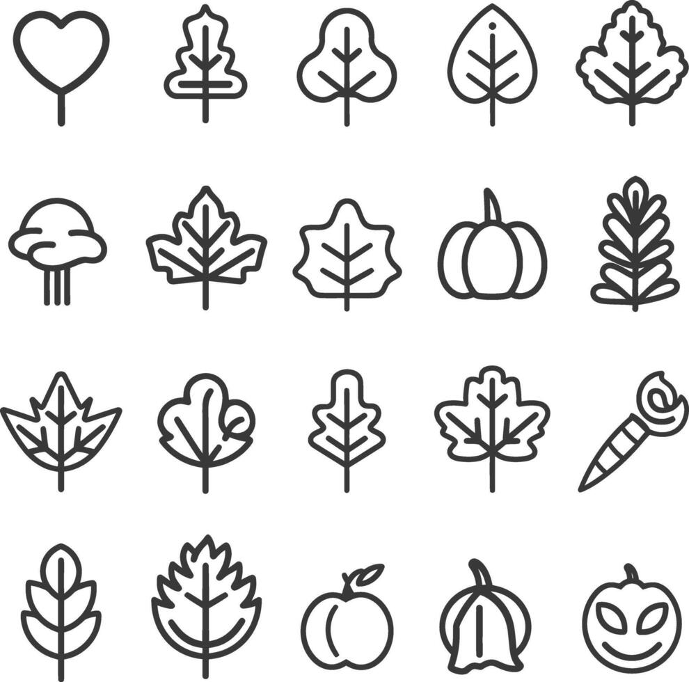Collection of Line Art Icons Depicting Autumnal Elements vector