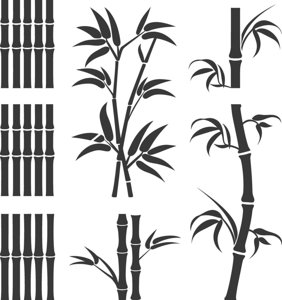Silhouettes of Bamboo Stalks and Plants vector