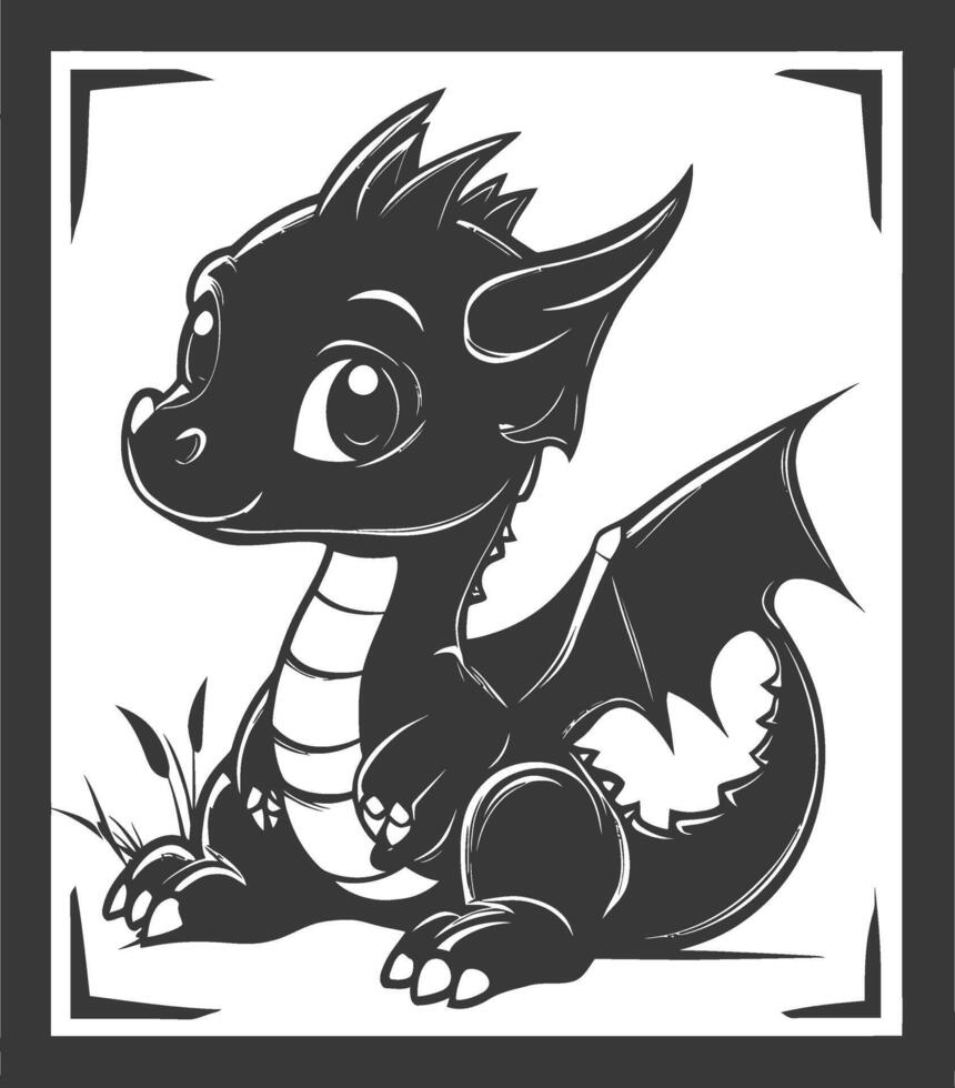 Cute Baby Dragon Sitting in a Frame vector