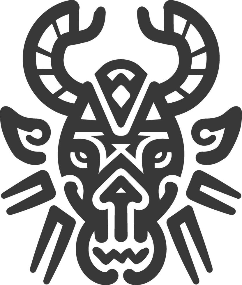 Stylized Animal Head with Antlers and Tribal Design vector