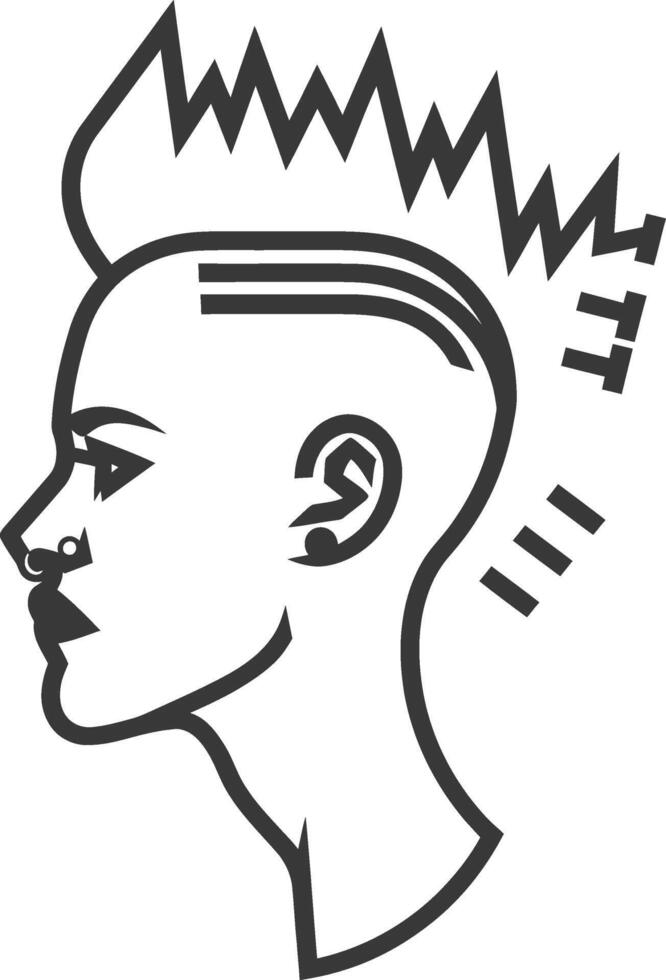 Line Art Profile of a Woman with a Spiky Hairstyle and Piercings vector