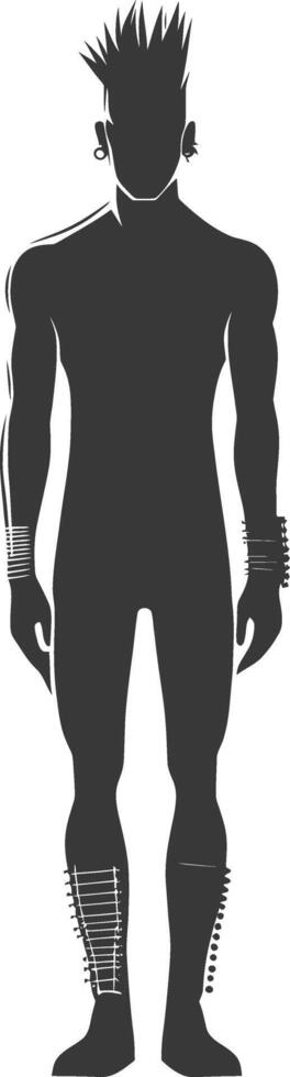 Silhouette of a Punk Rock Male Figure with Spiked Hair and Accessories vector
