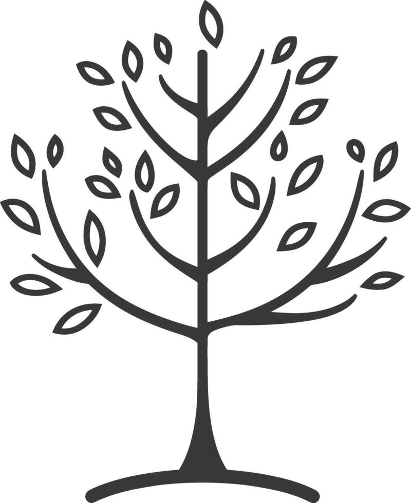 Stylized Black and White Outline Tree with Leaves vector