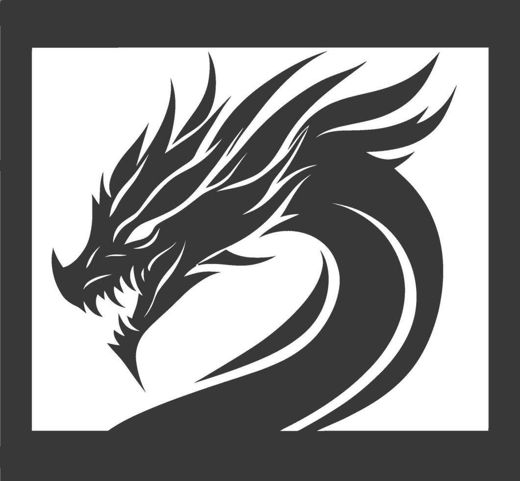 Black and White Dragon Head Logo Design vector