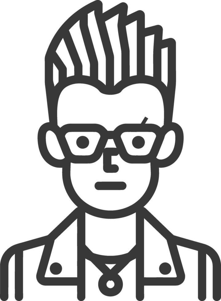 Line Art Illustration of a Person with Spiky Hair Wearing Glasses and a Jacket vector