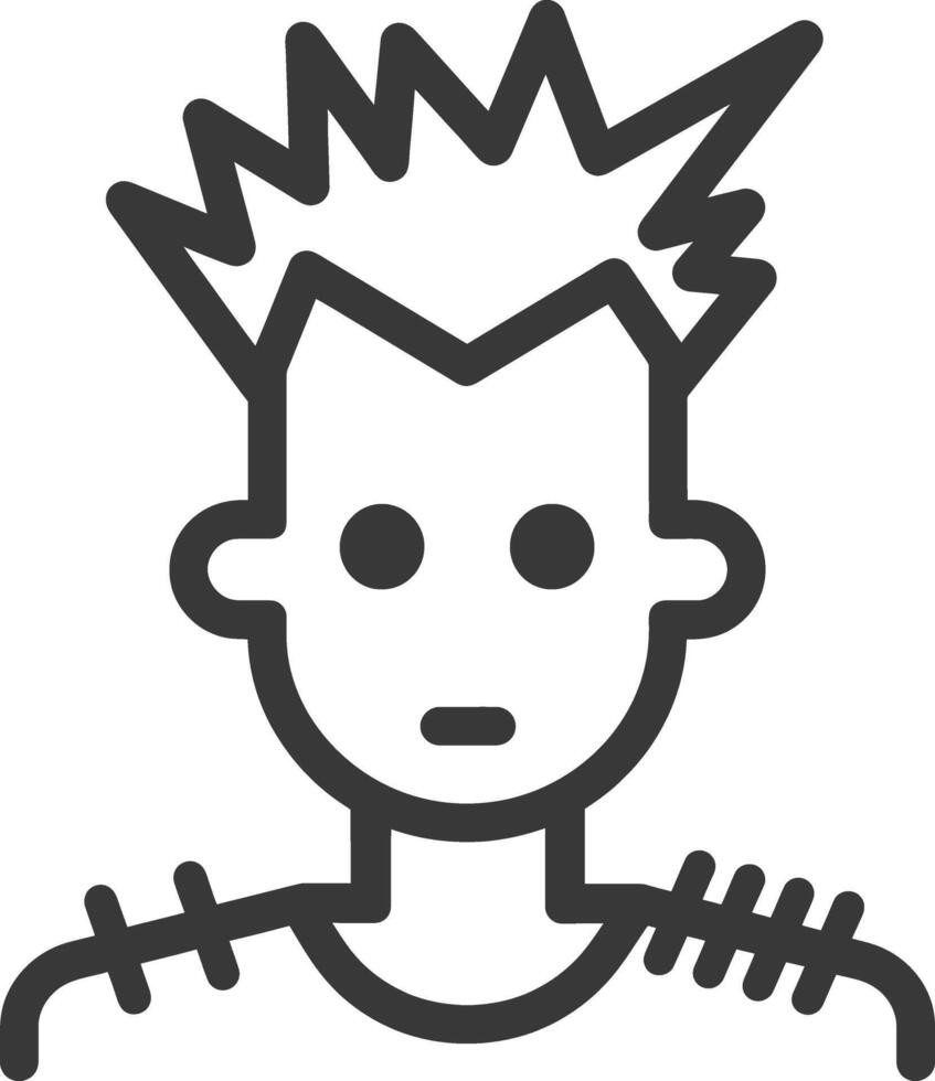 Line Drawing of a Person with Spiky Hair and Stitches on their Shoulders vector