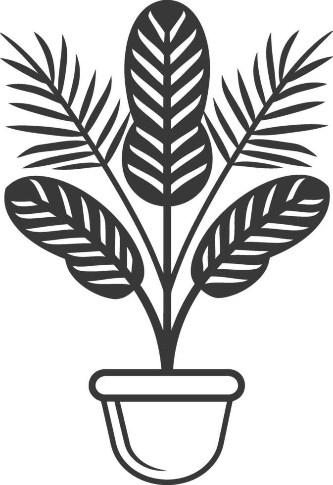 Black and White Line Drawing of a Plant in a Pot vector
