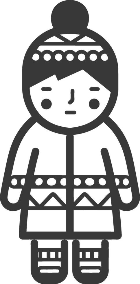 Black and White Line Drawing of a Person Wearing a Winter Outfit vector