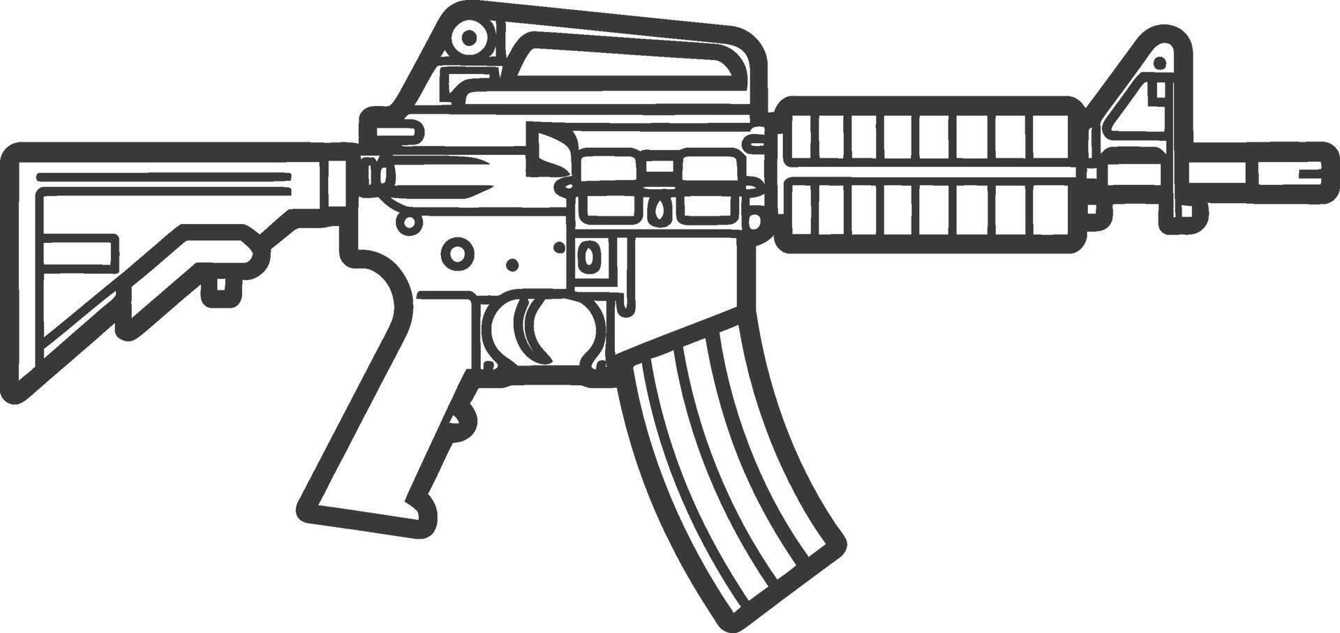 Black and White Line Drawing of a Military Style Rifle vector