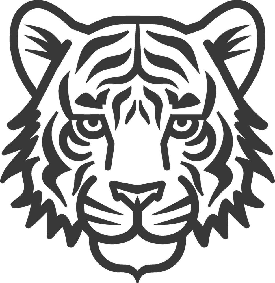 Black and White Line Art Tiger Head vector