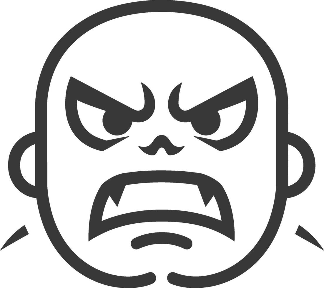 Black and White Line Drawing of an Angry Cartoon Face with Fangs vector
