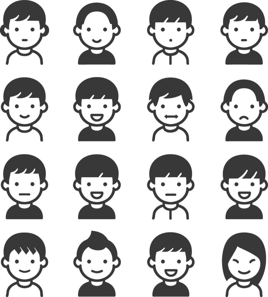 A set of black and white icons of people vector