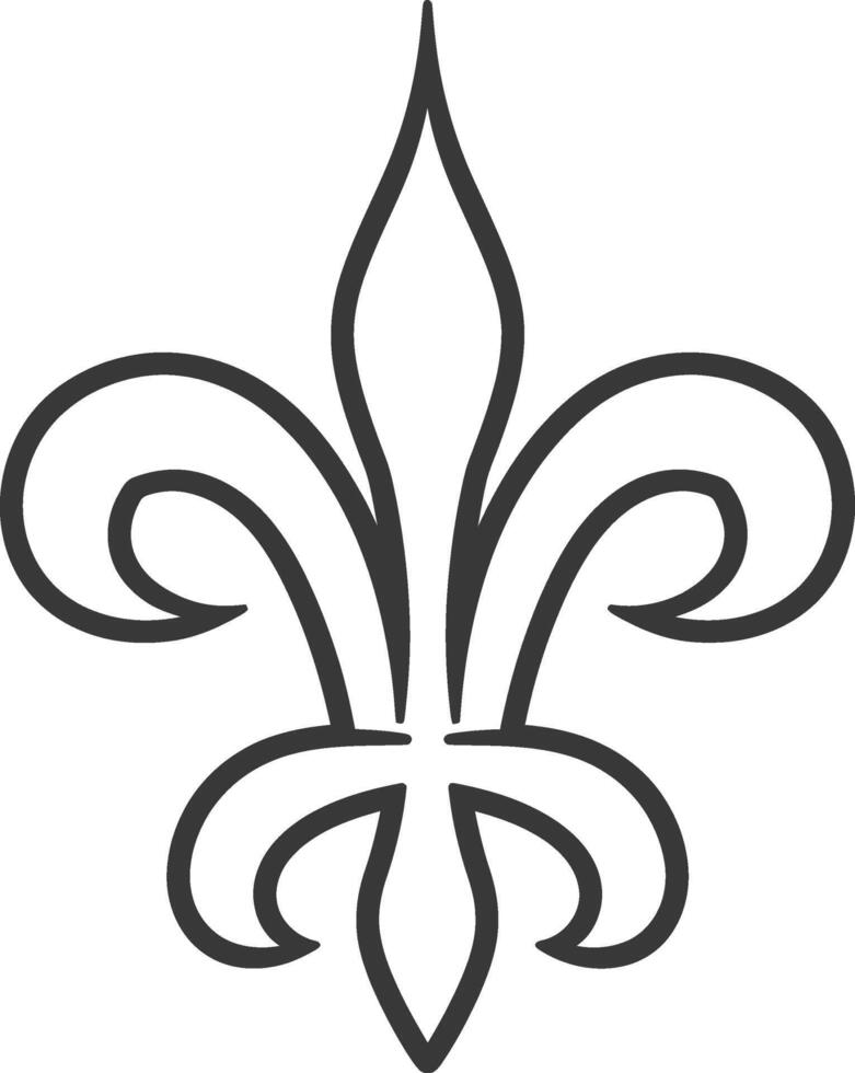 Stylized Black and White Line Drawing of a Fleur de lis vector