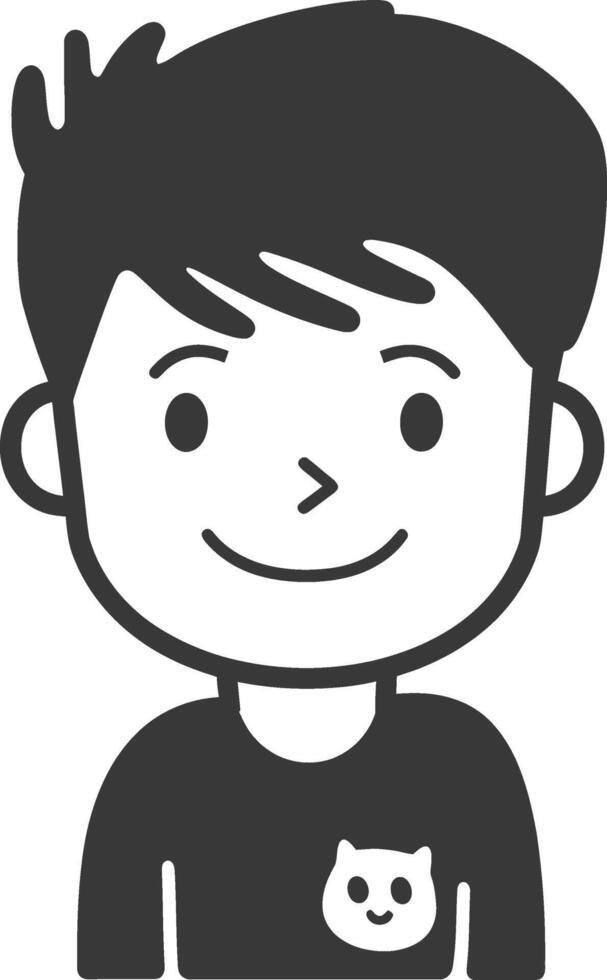 Smiling cartoon boy wearing a black t shirt with a cat icon vector