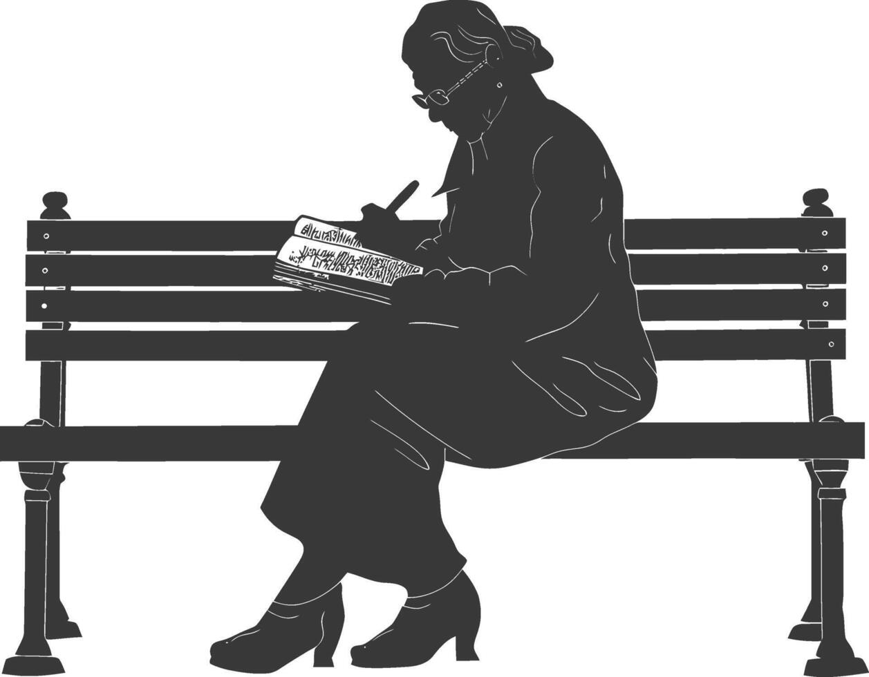 Silhouette of a woman sitting on a bench reading a book vector