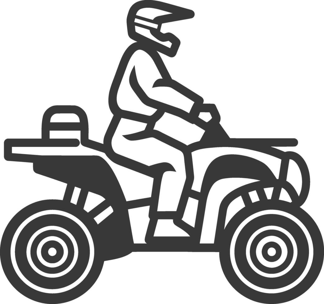 A black and white illustration of a man riding an atv vector