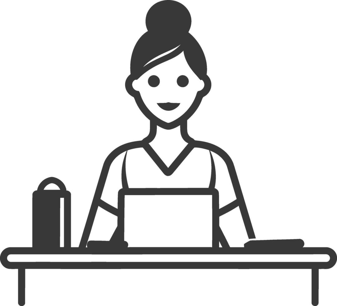 Woman working at desk with laptop and bag vector