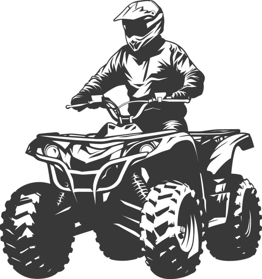 A black and white illustration of a man riding an atv vector