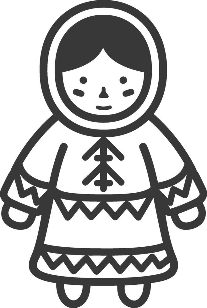 A black and white illustration of a woman in a traditional dress vector
