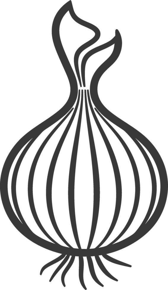 An onion is shown in a black and white drawing vector