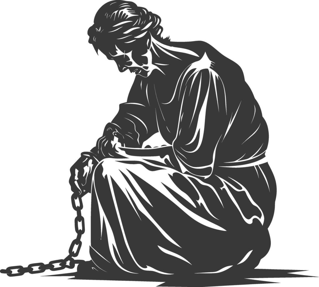 Jesus sitting on the ground with a chain around his neck vector