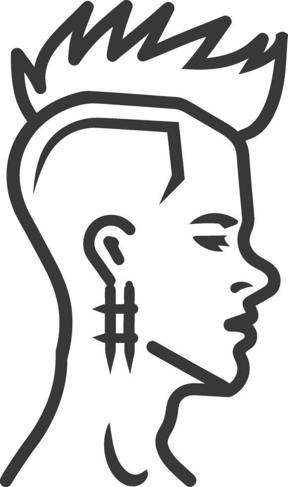 A black and white drawing of a woman with a mohawk vector