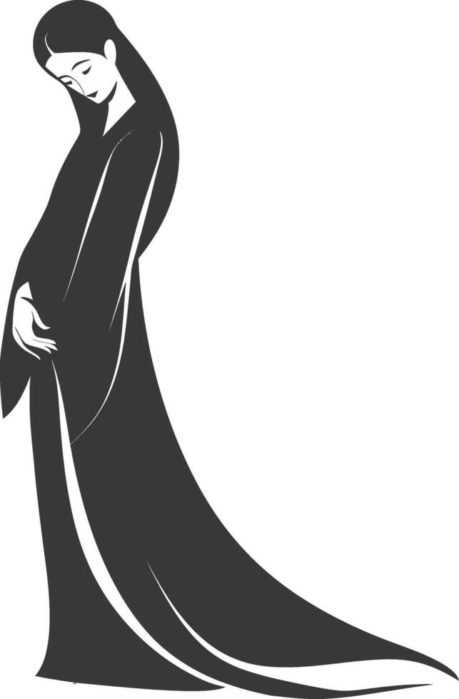 A black and white illustration of a pregnant woman vector