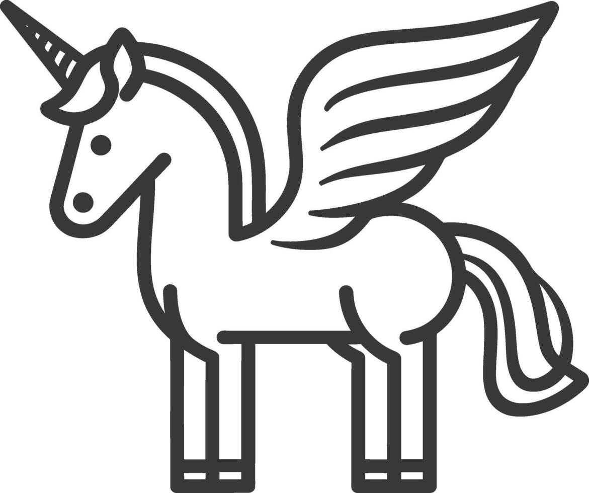 A black and white line drawing of a unicorn vector