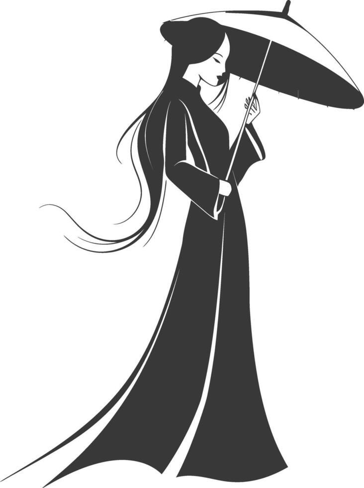 A woman in a long dress with an umbrella vector