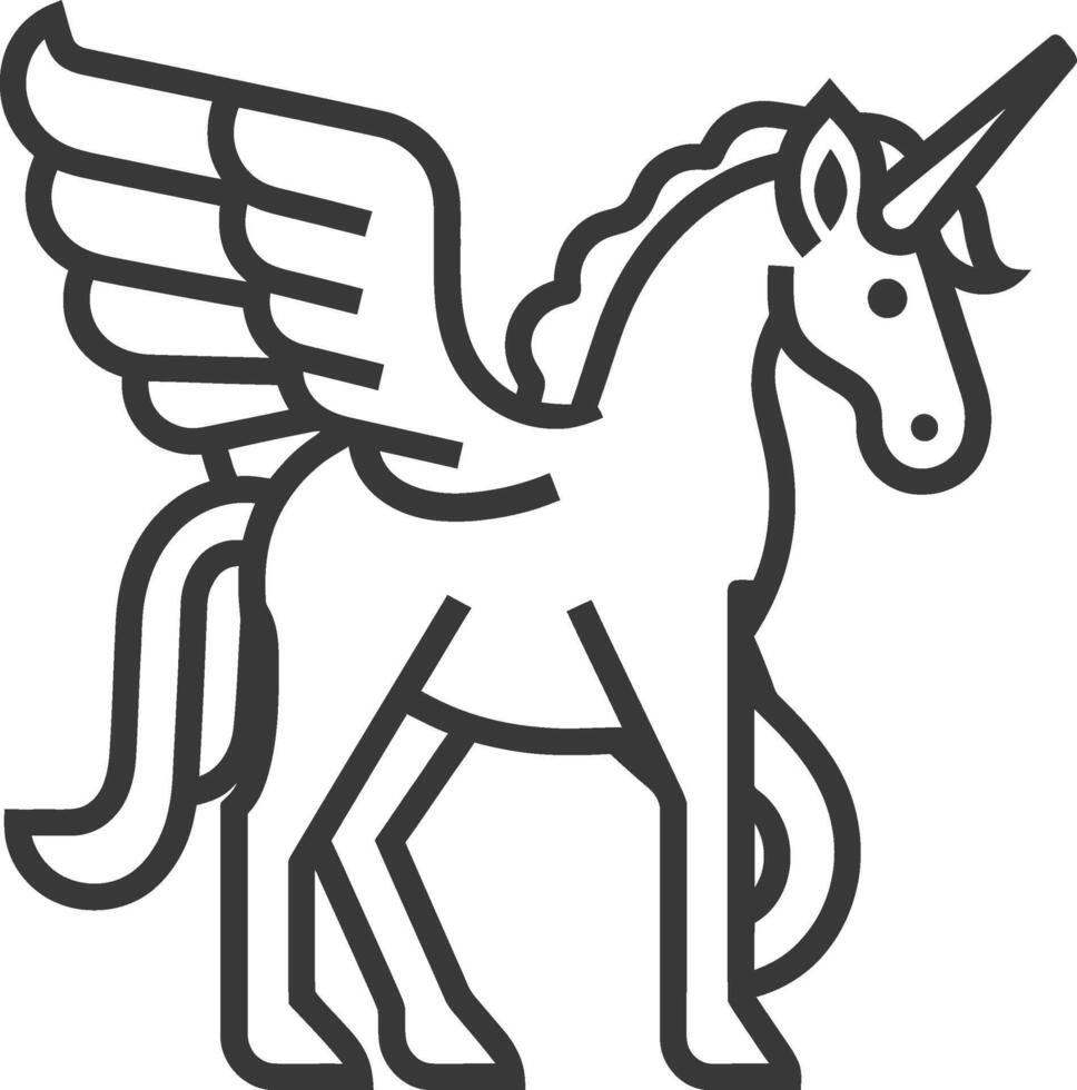 A black and white line drawing of a unicorn vector