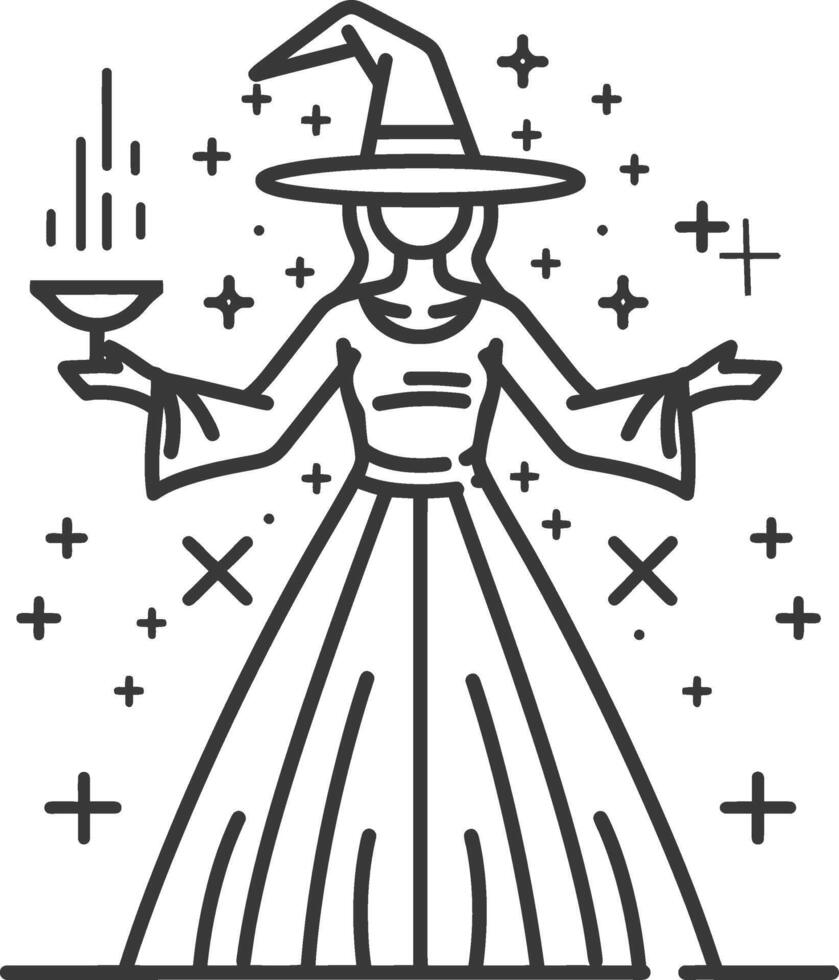 Witch icon with a glass of wine and a hat vector