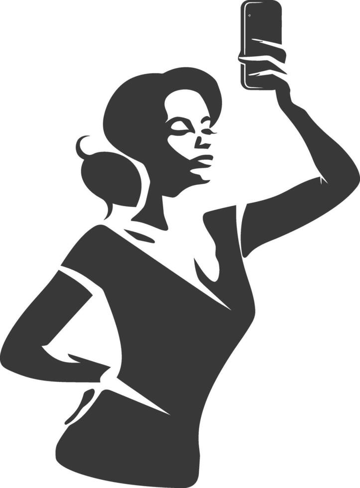A woman taking a selfie with her phone vector