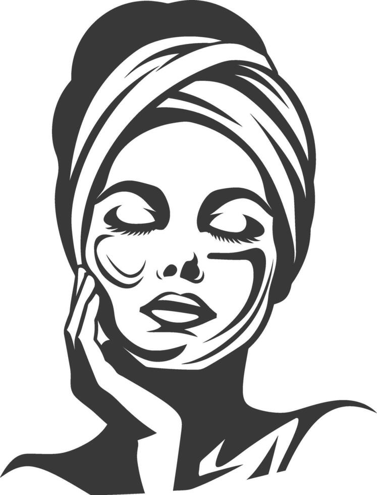 A woman with a towel on her head and a face mask vector