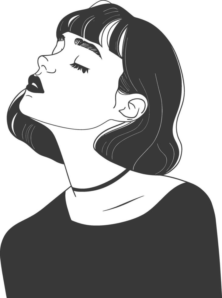 A black and white drawing of a woman with her eyes closed vector