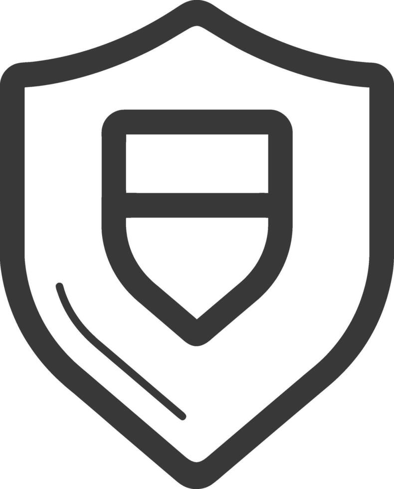 A black and white icon of a shield vector