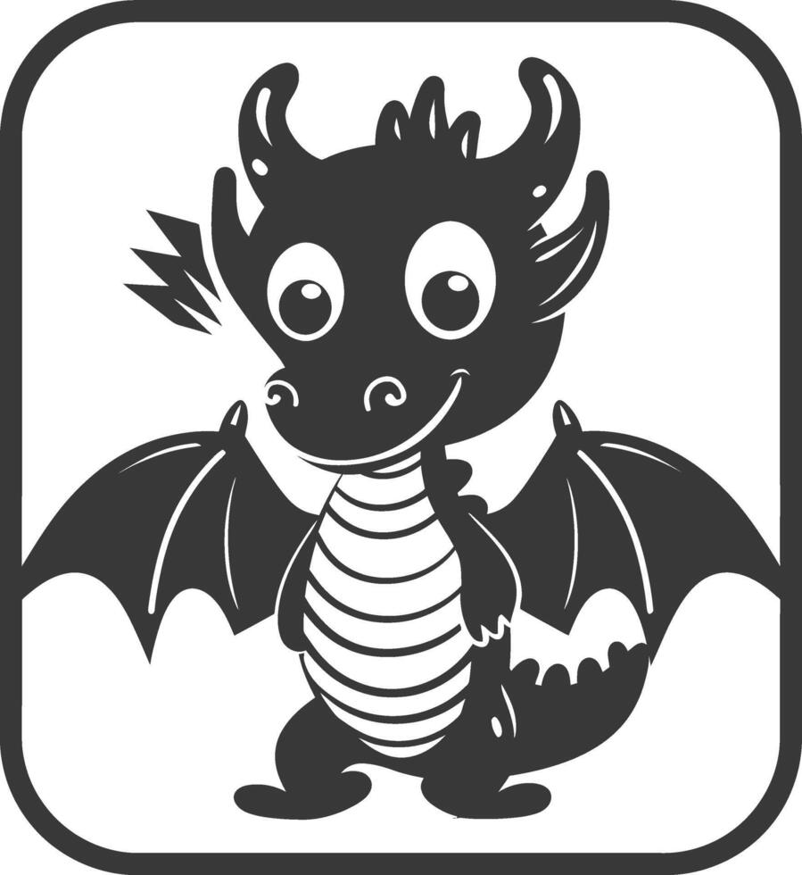 A cartoon black and white dragon with wings vector
