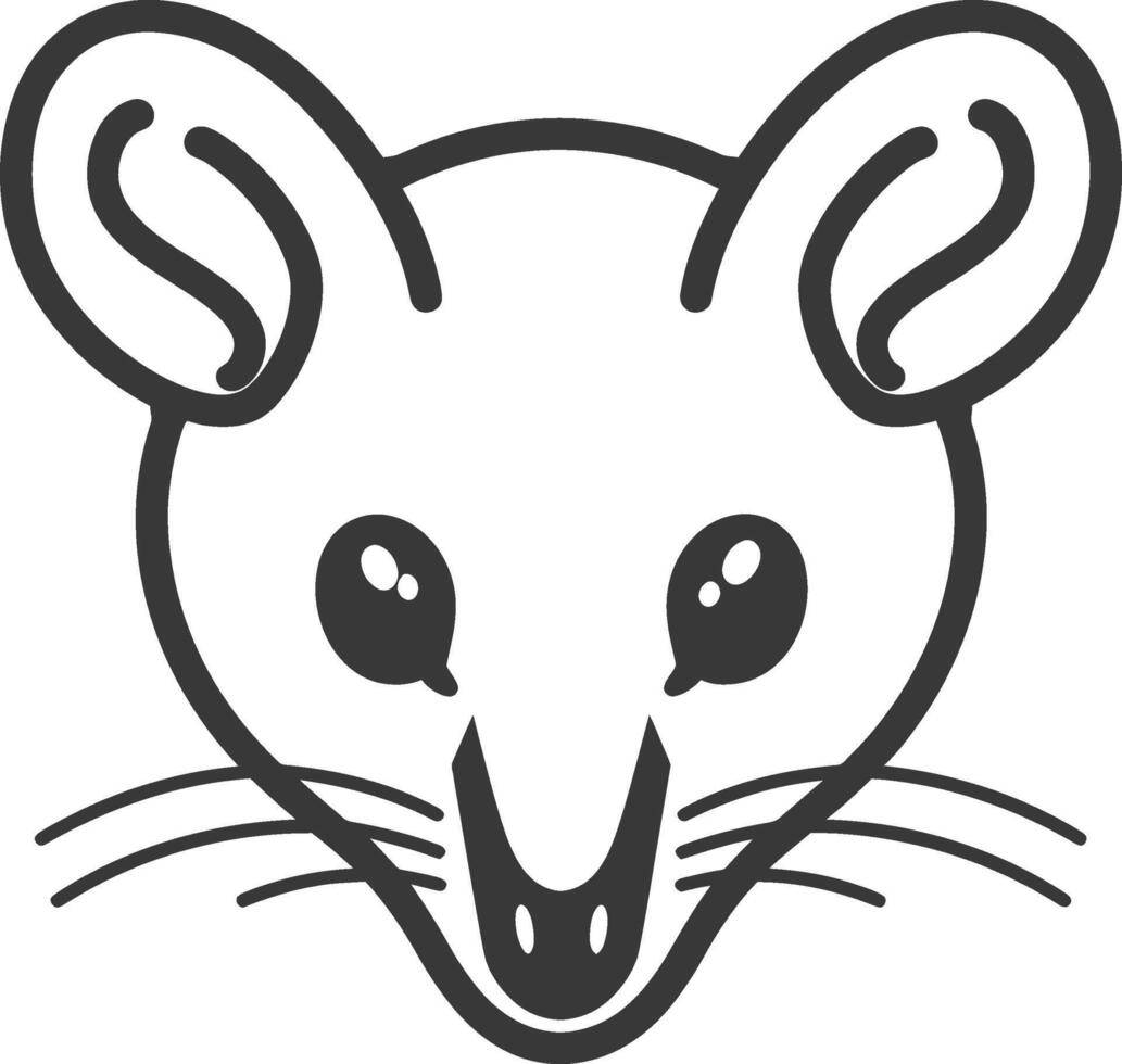 A black and white drawing of a mouse's head vector