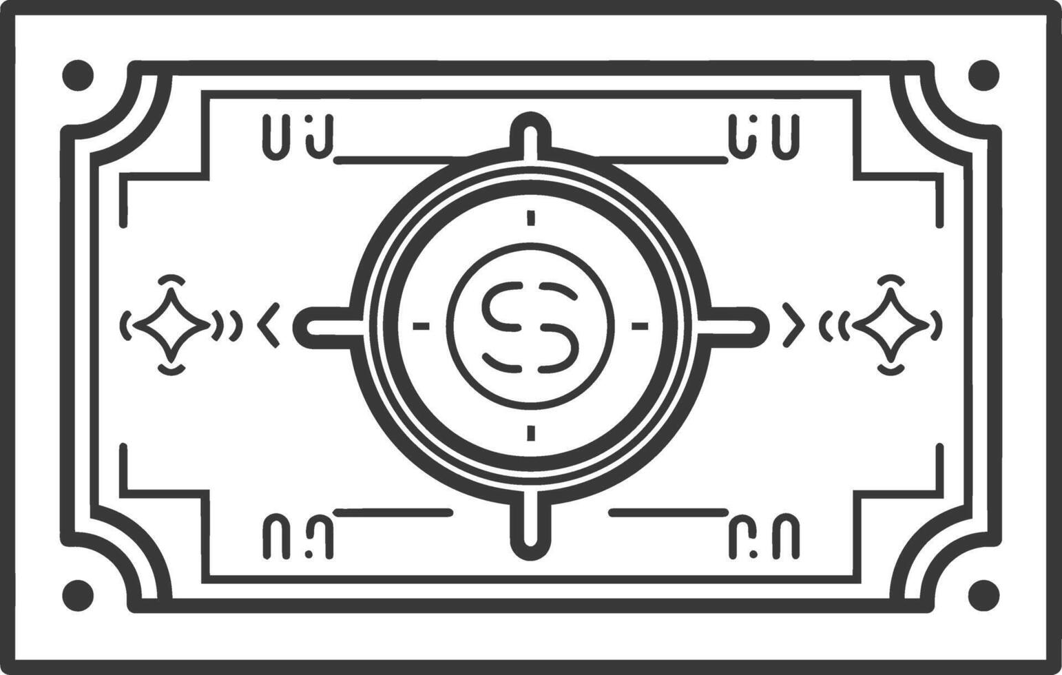 A black and white icon of a dollar sign vector