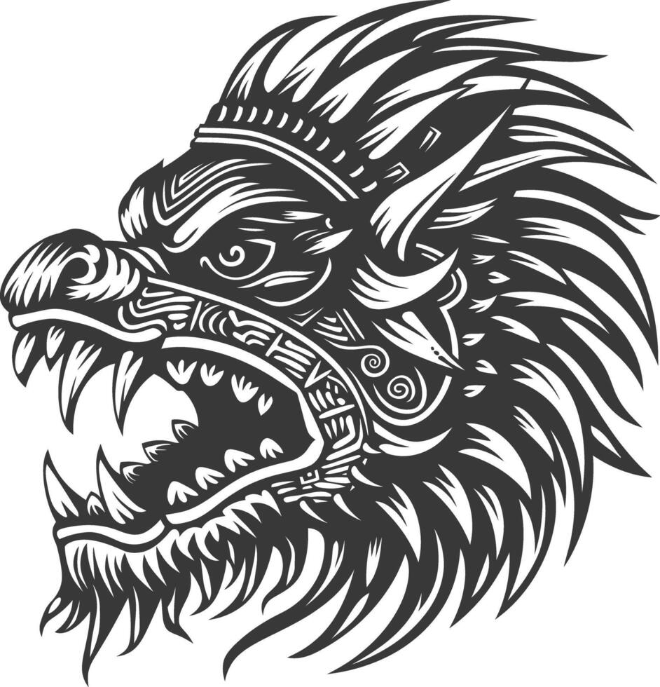 The head of a dragon is shown in a black and white design vector