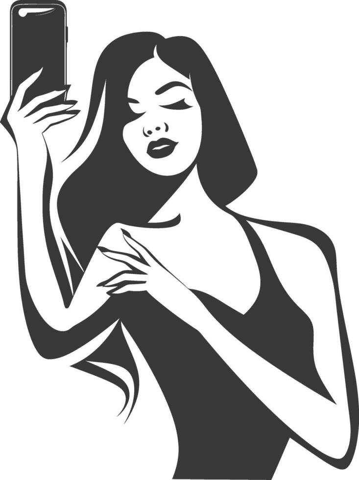 A woman taking a selfie with her phone vector