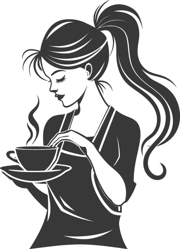 A woman holding a cup of coffee and a saucer vector