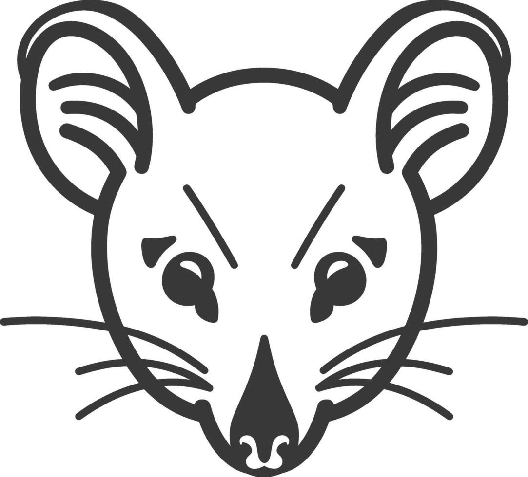 A black and white illustration of a mouse's head vector