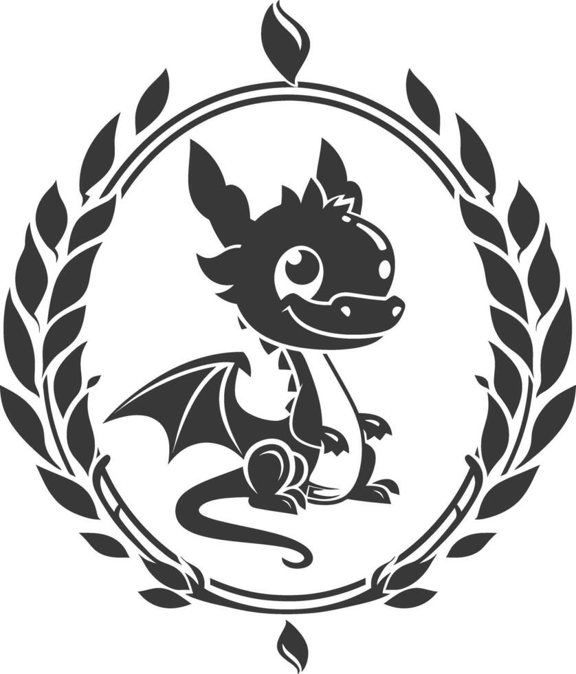 A black and white dragon in a laurel wreath vector