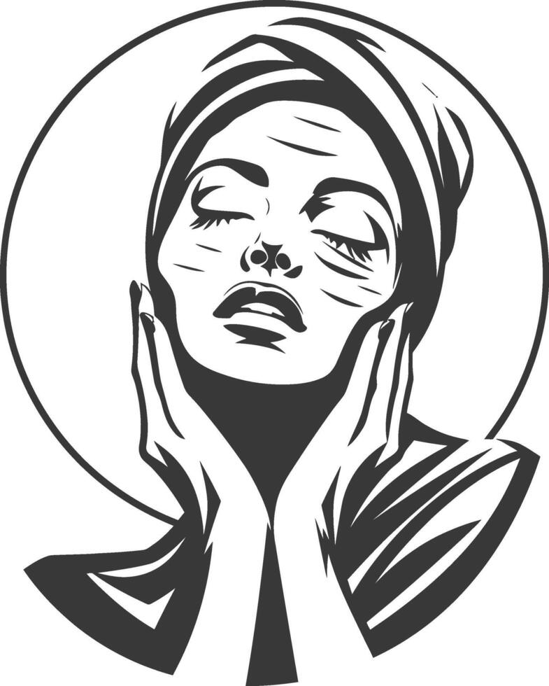 A woman with a towel on her head and a towel on her face vector