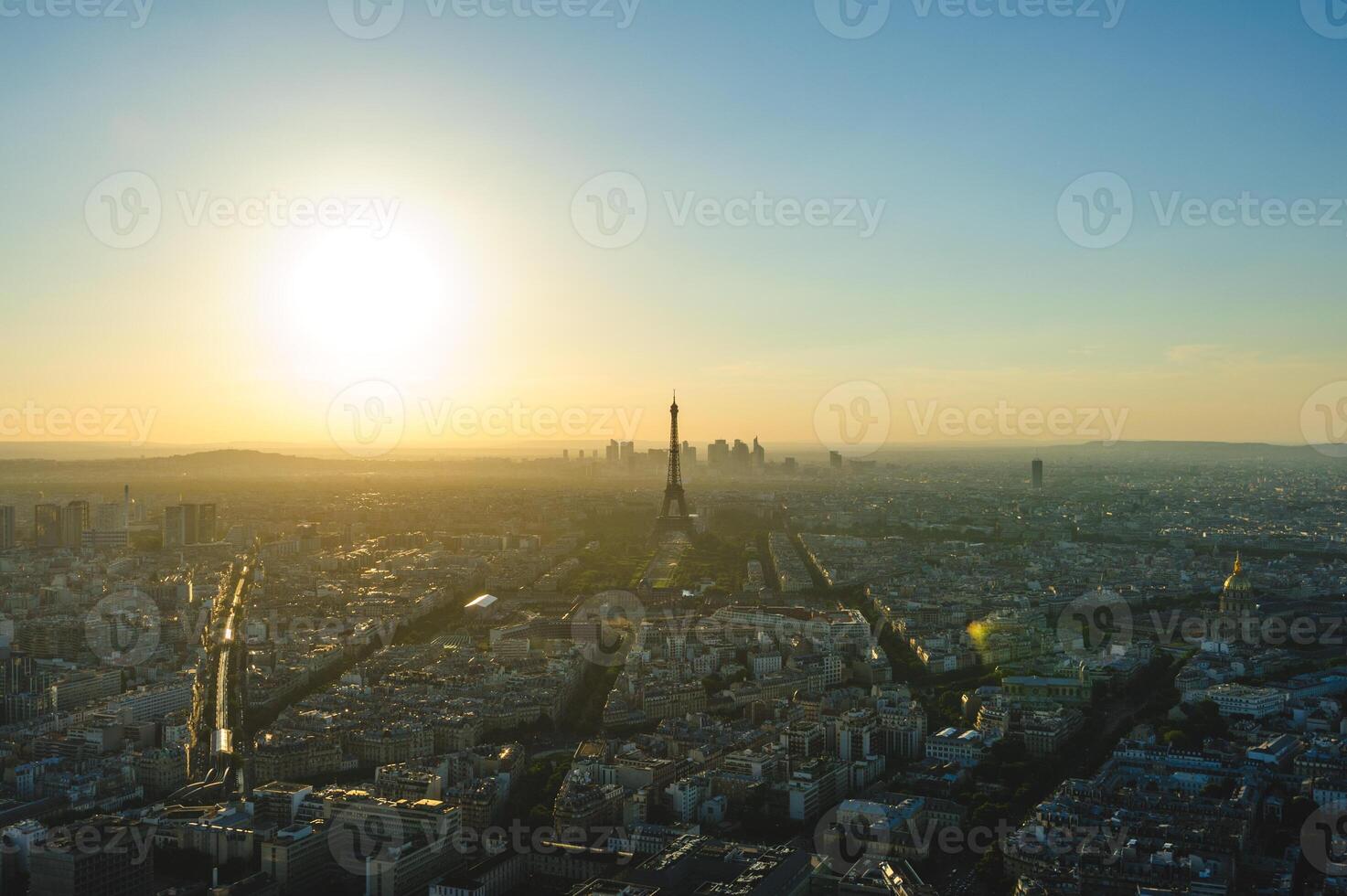 cityscape of Paris, the capital of France, in the dusk with Eiffel tower photo