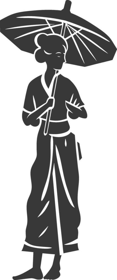 A silhouette of a woman holding an umbrella vector